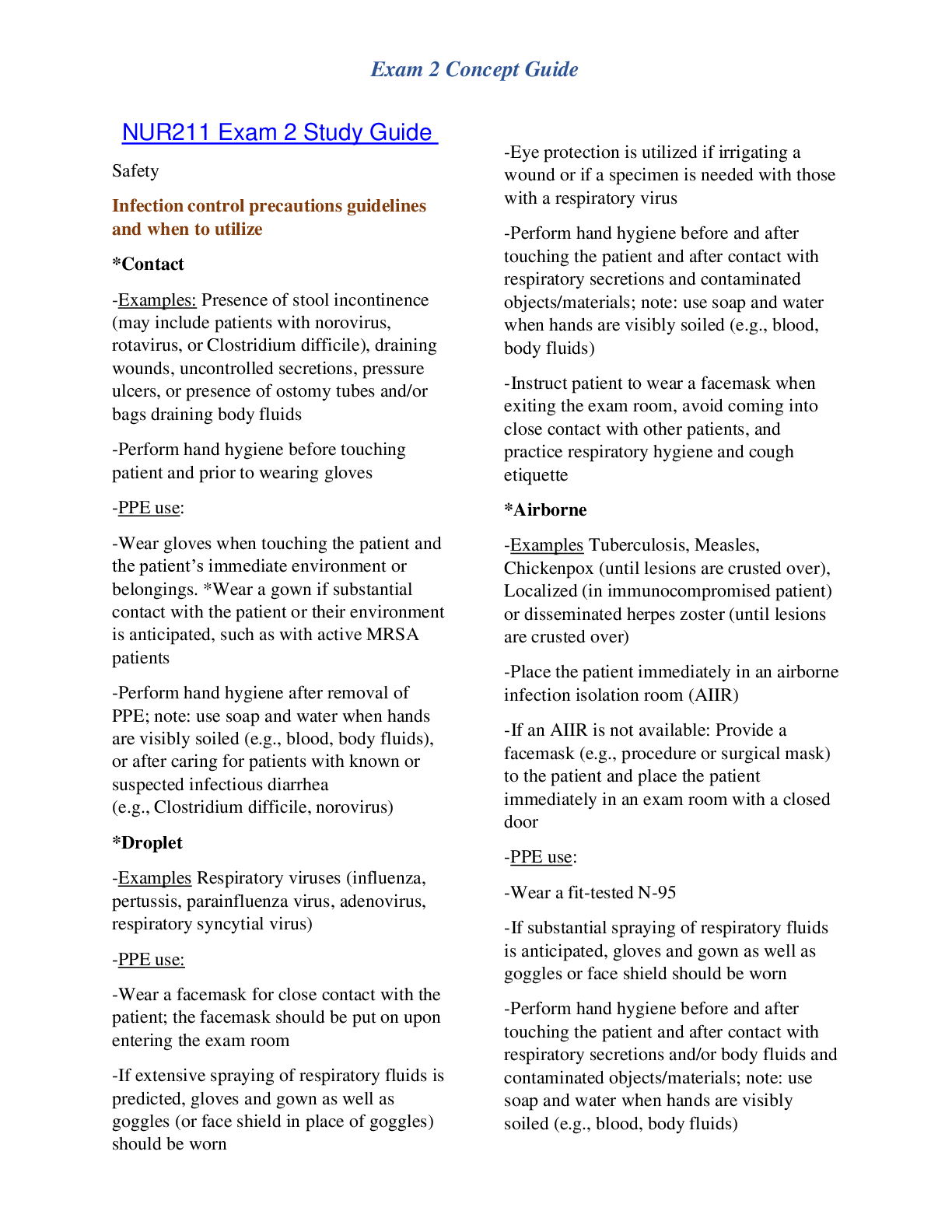 Preview image of NUR211 Exam 2 Study Guide document